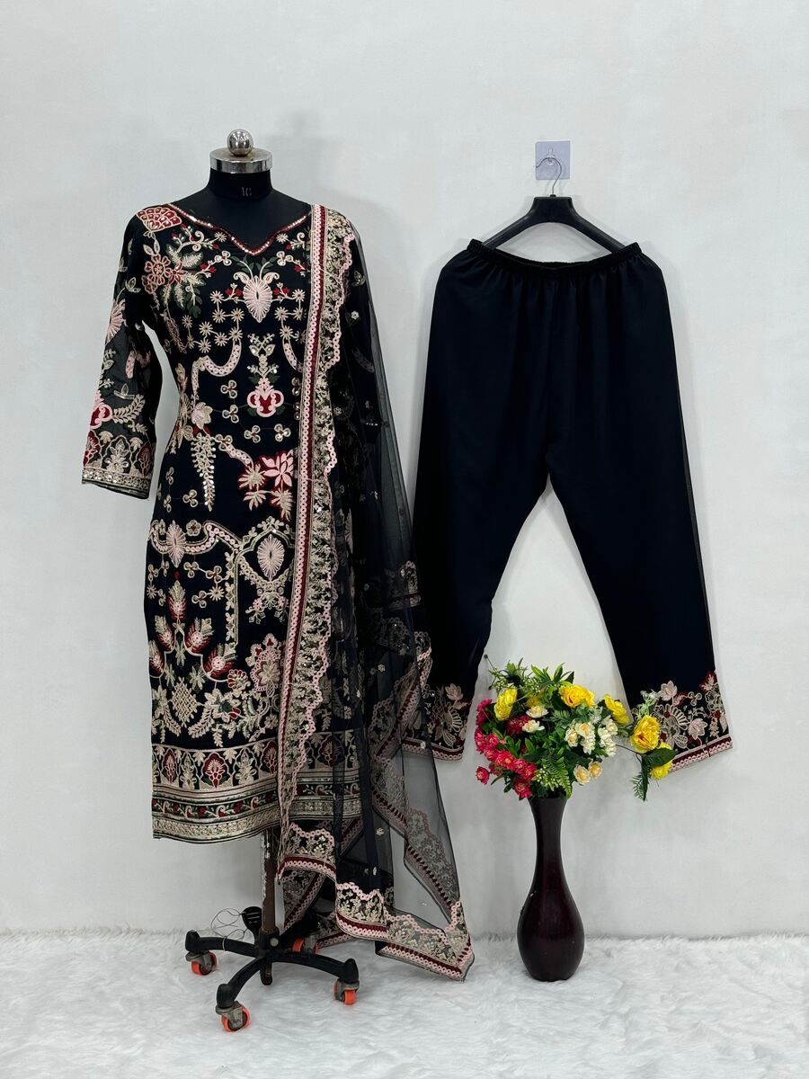 FANCY GEORGETTE CHHINE STITCH WORK TOP BOTTOM WITH DUPATTA BLACK