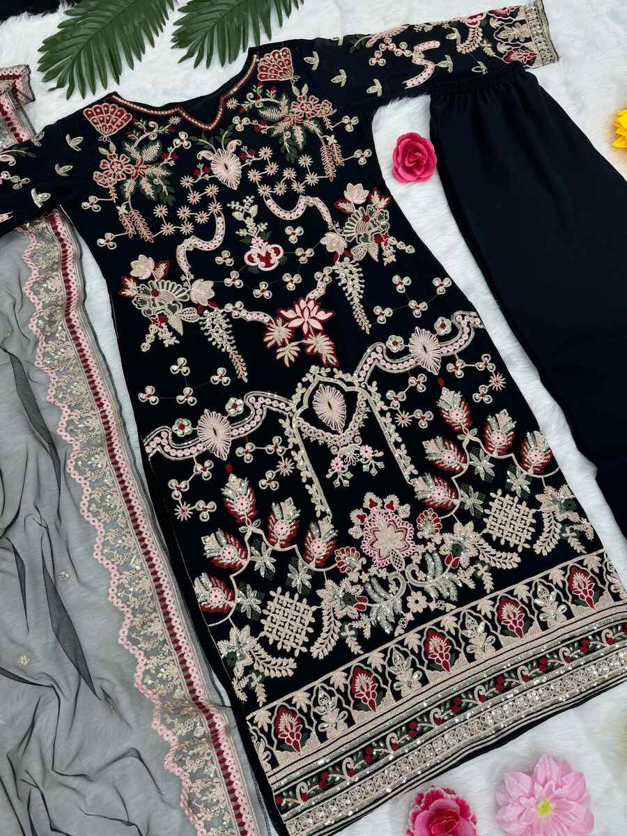 FANCY GEORGETTE CHHINE STITCH WORK TOP BOTTOM WITH DUPATTA BLACK